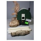 Barn birdhouse with sage, candles, and miniature s