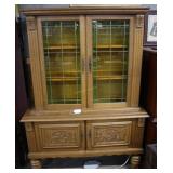 Stained glass front European blonde oak china cabi