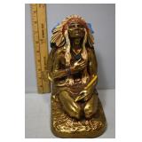 Gold and polychrome painted ceramic Indian door st