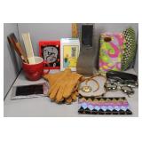Pocket book trinkets - fans, leather gloves, eye g