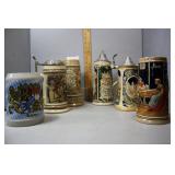 Six Steins: (5) German and one Brazilian flip top