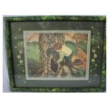 Print of children at play behind rainbow signed ri