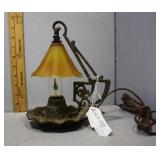 Brass candlestick boudoir lamp with frosted yellow