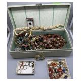 Floral jewelry box filled with cloisonnï¿½ and beade