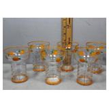 Six ribbed orange juice glasses