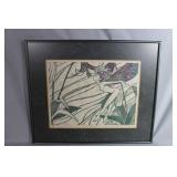 Block print Fairy on flower signed lower right 18'