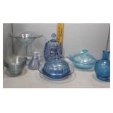 Blue American pressed glass - covered butter, fede
