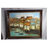 Framed acrylic on canvas of Spanish coastline 29'