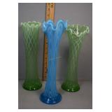 Three Fenton Boggy Bayou Swung Vases in opalescent