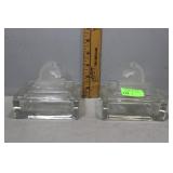 Pair of frosted horse head lidded boxes