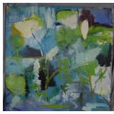 Abstract on canvas in green floral hues by Nancy S