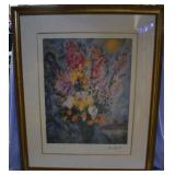Chagall framed print of floral bouquet 39.5' x 33.