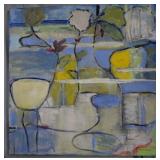 Abstract on canvas with yellow hues and red bird 3