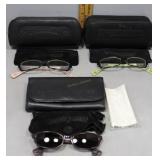 Two pairs eye glasses & sunglasses with case