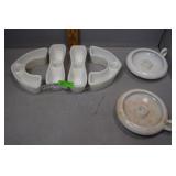 Custard glass inserts & pair of candlesticks