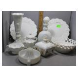 Expansive milk glass grouping incl Fenton - decant