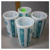 Four Hazel Atlas milk glass tumblers with floral d