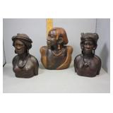 Three African carved female busts