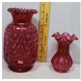 Two pc Fenton ruffle top vases incl 8' thumbprint