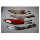 Two Indian Kukri knives sin ornate sheaths