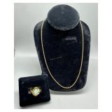 Sterling & opal ring & sterling chain