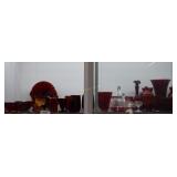 Shelf lot of cranberry and crystal grouping incl b