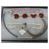 Sterling framed bracelets & necklaces - stone carv