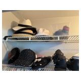 Two shelf grouping of size 8 shoes and hats