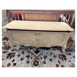Hope chest in cream LOADED with holiday linens
