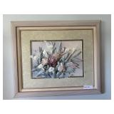 Five pc Wall art incl cherub, 3-D floral still-lif