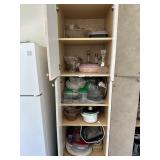 Cabinet loaded with assorted kitchen items incl ca