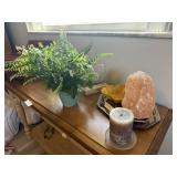 decorations incl salt lamp, candle, faux plant, an