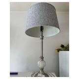 Contemporary chrome table lamp with grey shade