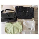 4 ladies purses - two black, sea foam green & crea
