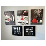 Five pc complementary black and white kitchen wall