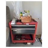 Rolling Tool box with assorted hand tools and shel