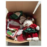 Box of Christmas incl Teddies, tins, and towels