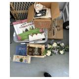 Christmas dï¿½cor, mop bucket, faux floral arrangeme