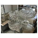 Three pc cut crystal pedestal bowl, floral bowl, a