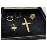 14kt jewelry incl petite ring, pin, ring pendant,