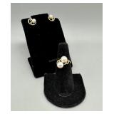 14kt Mikinoto pearl ring and earrings - 6.82 gtw