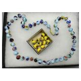 Enamel Beaded necklace & Eleven loose enamel beads