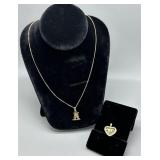 14kt "A" and heart pendant w/ 14kt 20" necklace -