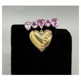 14kt yellow gold brooch with five heart shaped pin