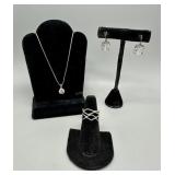 Sterling jewelry incl 18" necklace w/ cz pendant,