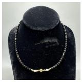 14kt and Onyx beaded 16" necklace with two pearls