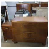 Three pc Midcentury burl fronted bedroom set