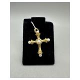 18kt gold Pearl & Diamond Cross pendant - 16.7gtw