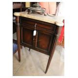 Pair Nightstand mahogany marble turtle top, reeded