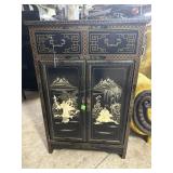 Oriental black lacquered side cabinet with double